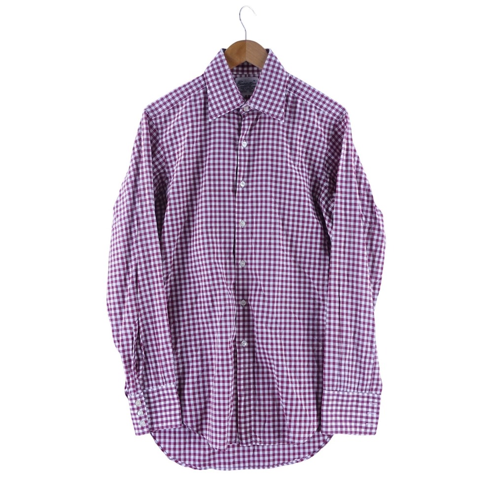 Turnbull & Asser Bonwit Teller Mens 16 Burgandy Gingham Dress Shirt England
